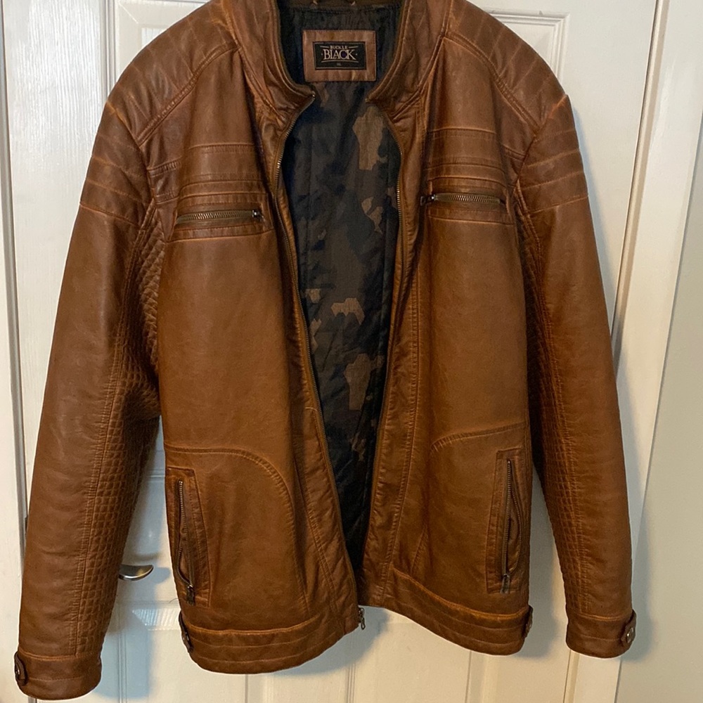Buckle Mens leather like jacket-Size XL